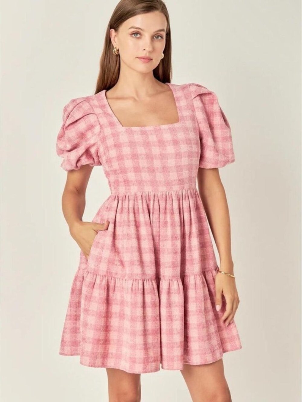 English Factory Pink Plaid Mini Dress